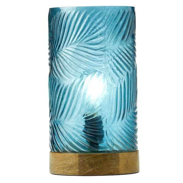 River of Goods Atticus 11.5 in. Blue Accent Lamp with Textured Glass