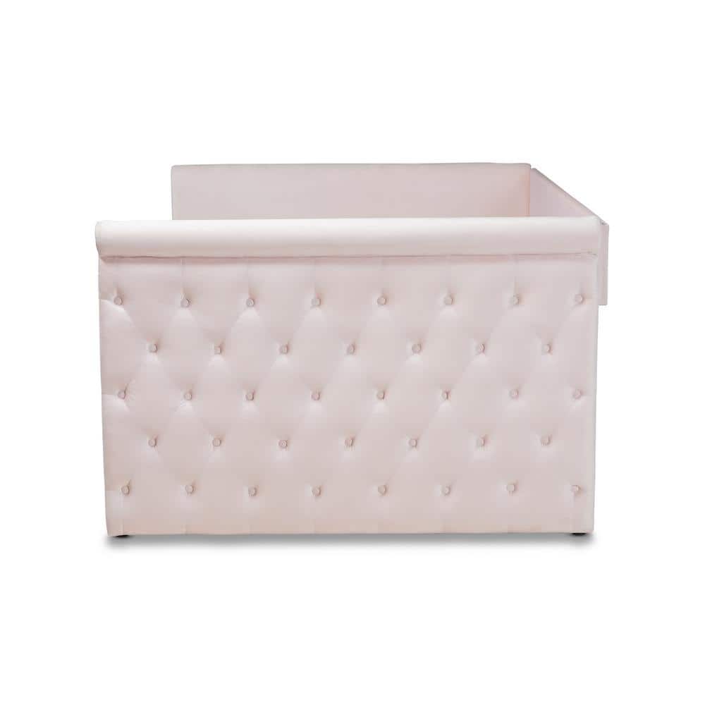 Light Pink Velvet Queen Daybed with Trundle and Tufted Upholstery