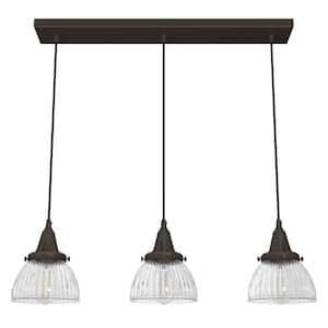 Cypress Grove 3 Light Onyx Bengal Island Chandelier with Clear Holophane Glass Shades Kitchen Light