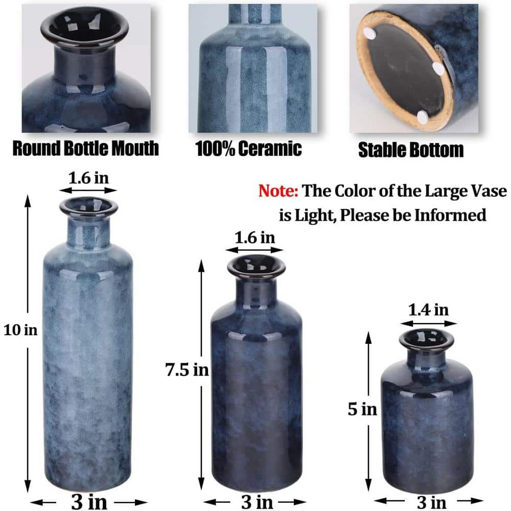 Blue Ceramic Cylinder Vase Set of 3