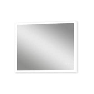 40 in. W x 32 in. H Large Rectangular Aluminium Framed Dimmable LED Wall Bathroom Vanity Mirror in White