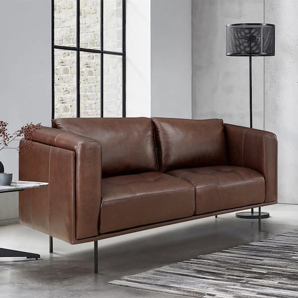 Lazzara Flint 88 in. W Straight Arm Leather Rectangle 3-Piece