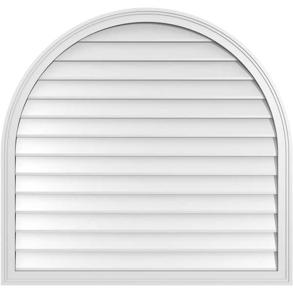 Ekena Millwork 42 in. x 40 in. Round Top Surface Mount PVC Gable Vent: Decorative with Brickmould Frame