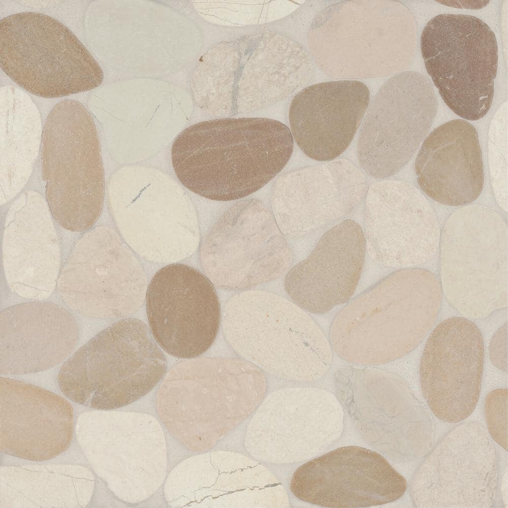 Waterbrook 12" x 12" Natural Stone Pebble Mosaic Tile in White and Tan