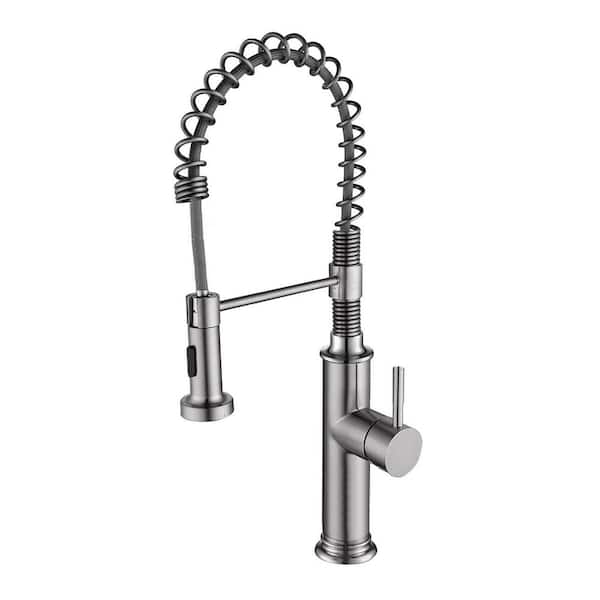 22 in Single-Handle 360 ° Spout Swivel Standard Kitchen Faucet with Dual Function Spray head in Brushed Nickel