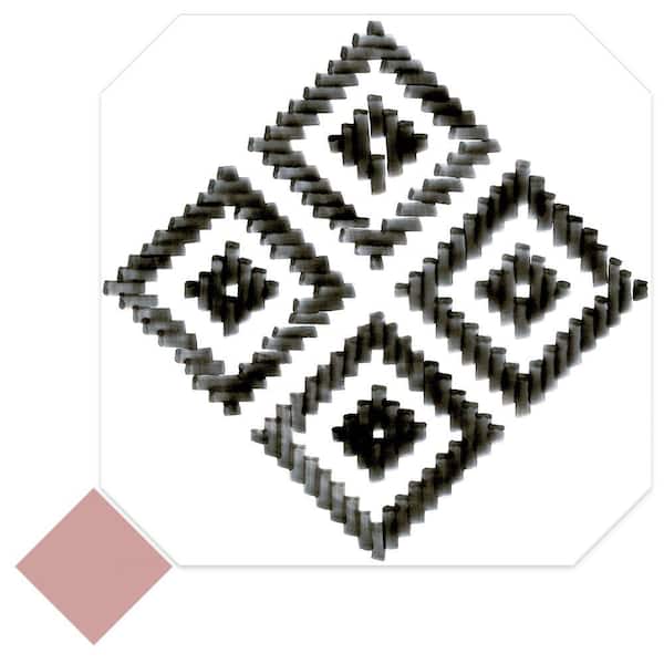 Merola Tile Vaudeville Octagon Deco Sombra with Taco Pink 8 in. x 8 in. Porcelain Floor and Wall Take Home Tile Sample