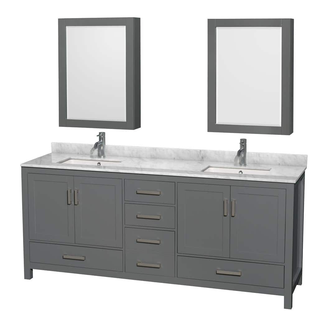 Sheffield 80 in. W x 22 in. D x 35 in. H Double Bath Vanity in Dark Gray with White Carrara Marble Top and MC Mirrors price history on PriceWatchPro