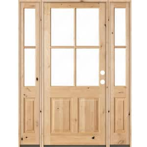 70 in. x 96 in. Knotty Alder Left-Hand/Inswing 4-Lite Clear Glass Unfinished Wood Prehung Front Door/Double Sidelite