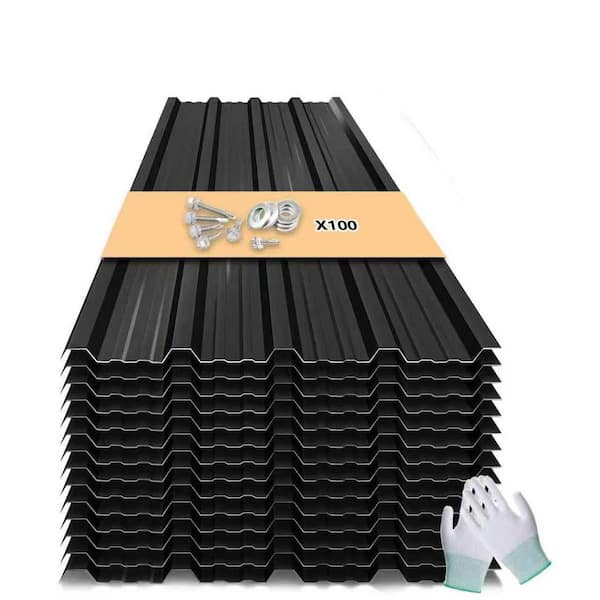 1.47 ft x 3.54 ft 10PCS Galvanized Steel Roof Panel Raised Rib Profile 29 Gauge Rust-Resistant for Construction,Black