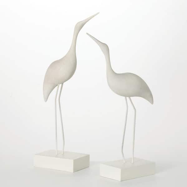 Ivory 12 in. x 27.5 in. Resin Graceful Standing Cranes Set of 2