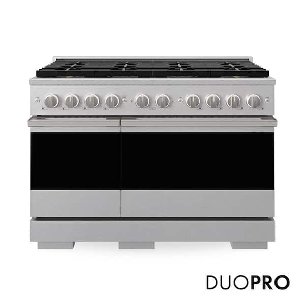 48 in. 6.7 cu. ft. Marino Gas Range with 8 Burner DuoPro Cooktop and Dual Ovens in Satin Stainless Steel