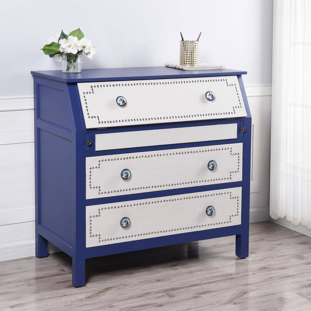 Dann Foley Medium Wood Blue and Cream Chest with USB Ports