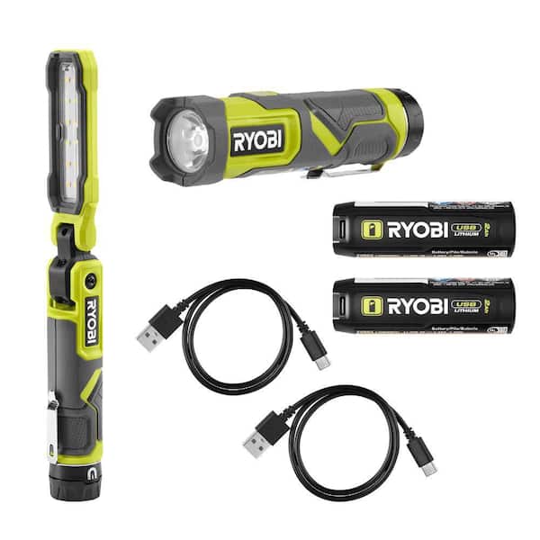 USB Lithium Cordless Inspection Flashlight and Compact LED 3-Mode Flashlight Kit with (2) Batteries and Charging Cables