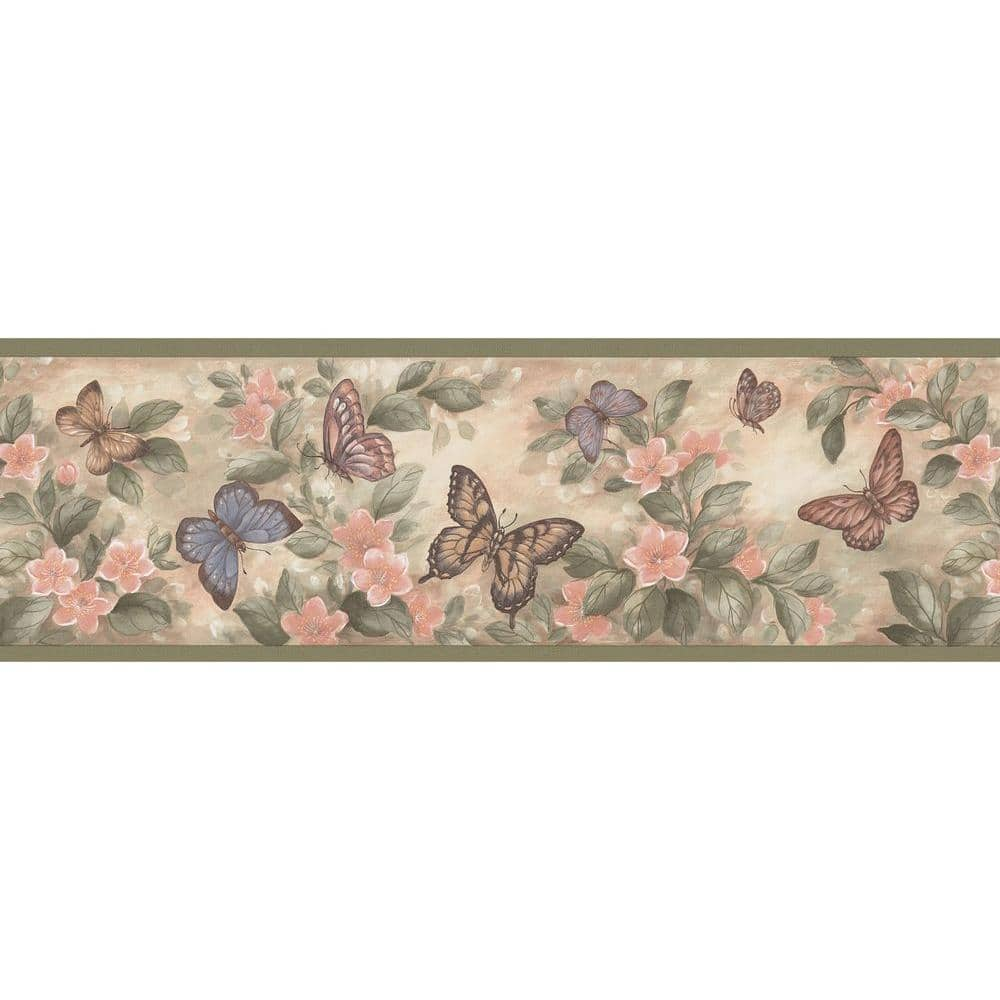 Brewster Butterflies Olive Wallpaper Border Sample 137b38634sam The Home Depot