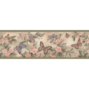 Butterflies Olive Wallpaper Border Sample