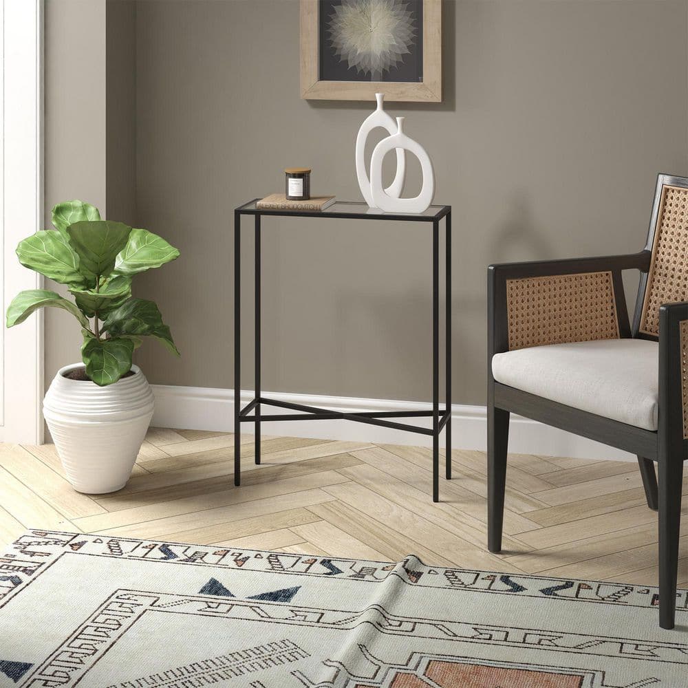 Henley 22" Blackened Bronze Steel and Glass Hallway Table