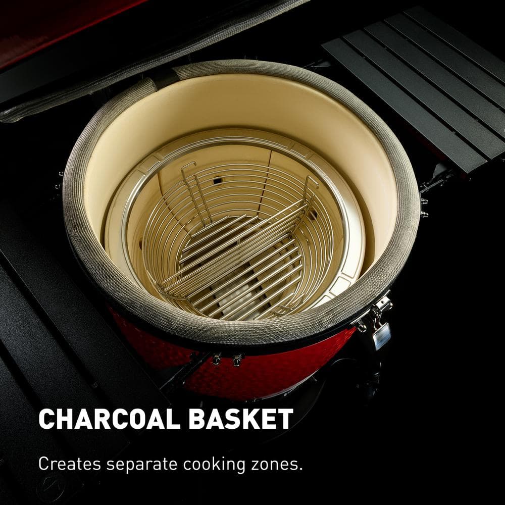 Classic Red 18-inch Ceramic Charcoal Grill with Cart and Shelves