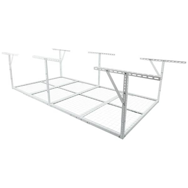 96 in. W x 38.6 in. H x 48 in. D White Adjustable Metal Heavy Duty Overhead Garage Ceiling Mounted Storage Rack