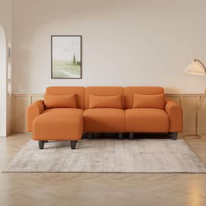 84.6 in. Wide Round Arm Teddy Creative Fabric L-shaped Modern Sofa in Orange