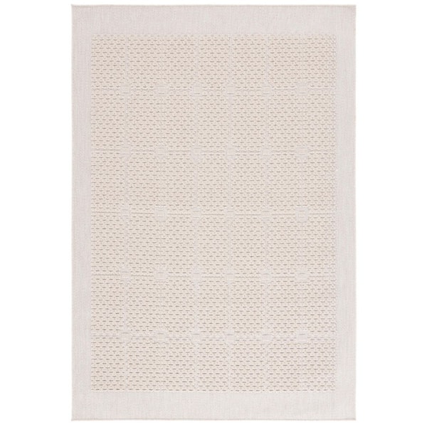 Milos Beige 4 ft. x 6 ft. High-Low Geometric Border Indoor/Outdoor Area Rug