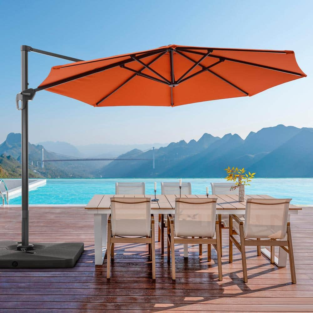 11 ft. Aluminum Cantilever Patio Umbrella with a Base/Stand, Outdoor Offset Hanging 360-Degree Rotation in Red -  JOYESERY, J-UM-JC31RD