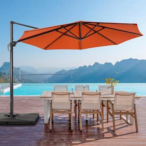 11 ft. Aluminum Cantilever Patio Umbrella with a Base/Stand, Outdoor Offset Hanging 360-Degree Rotation in Red