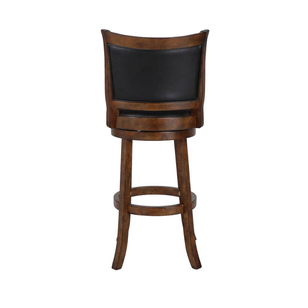 Traditional Bristol 29" Swivel Bar Stool in Black/Brown Leather and Wood