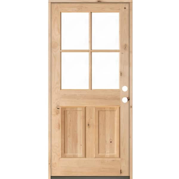 Krosswood Doors 32 in. x 80 in. Knotty Alder Left-Hand/Inswing 4-Lite Clear Glass Clear Stain Wood Prehung Front Door