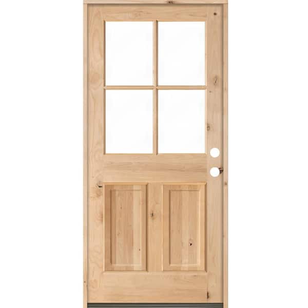 Krosswood Doors 36 in. x 80 in. Knotty Alder Left-Hand/Inswing 4-Lite Clear Glass Unfinished Wood Prehung Front Door