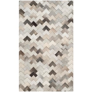 Studio Leather Gray Doormat 3 ft. x 5 ft. Distress Geometric Area Rug