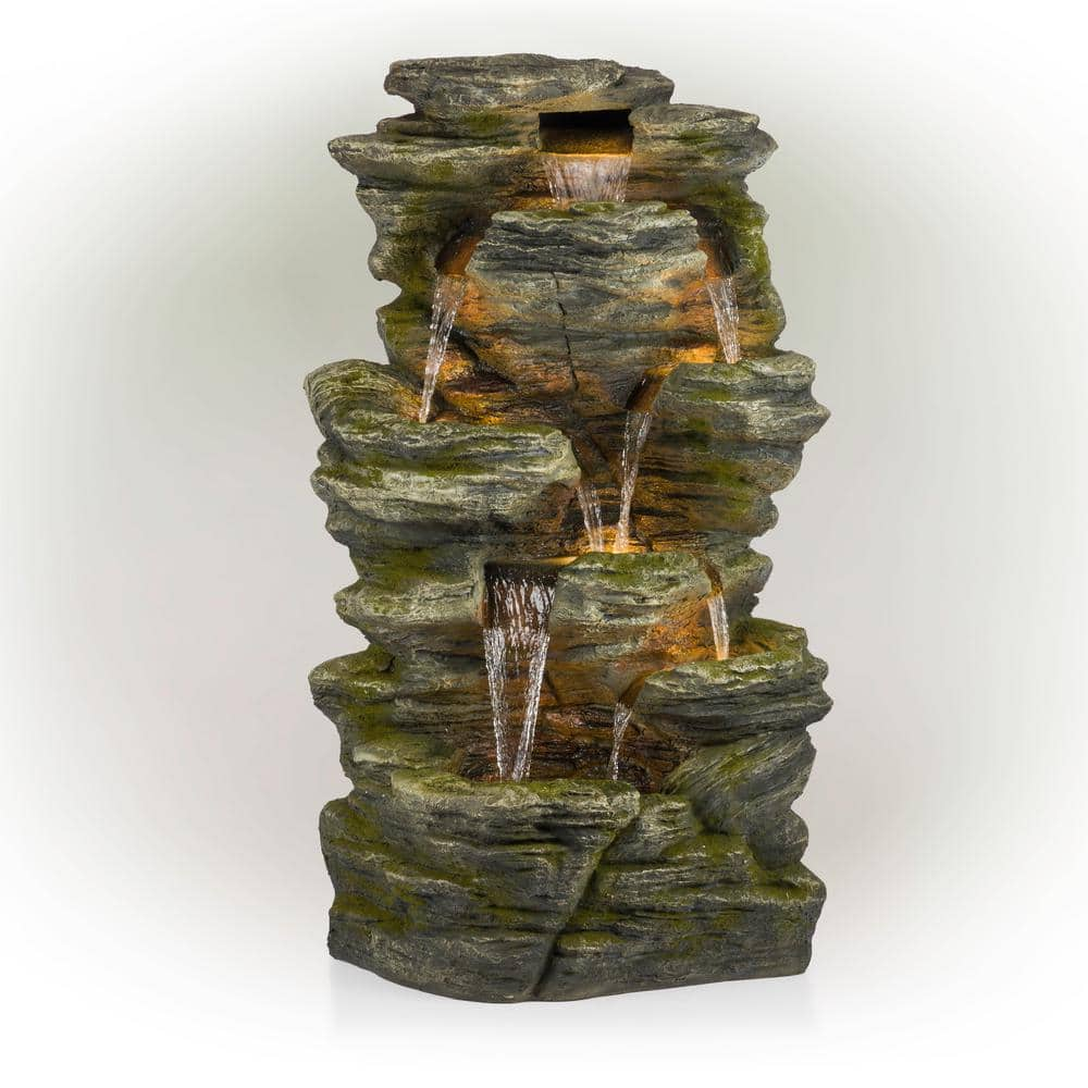 Alpine Corporation 51 in. Tall Indoor/Outdoor Waterfall Rock Fountain ...