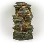 Alpine Corporation 48 in. Tall Outdoor Multi-Tier Pristine Waterfall ...