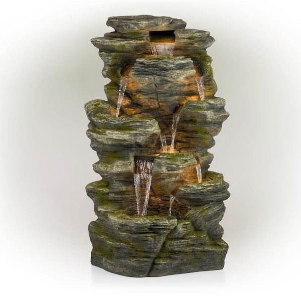 Alpine Corporation 51 in. Tall Indoor/Outdoor Waterfall Rock Fountain with LED Lights