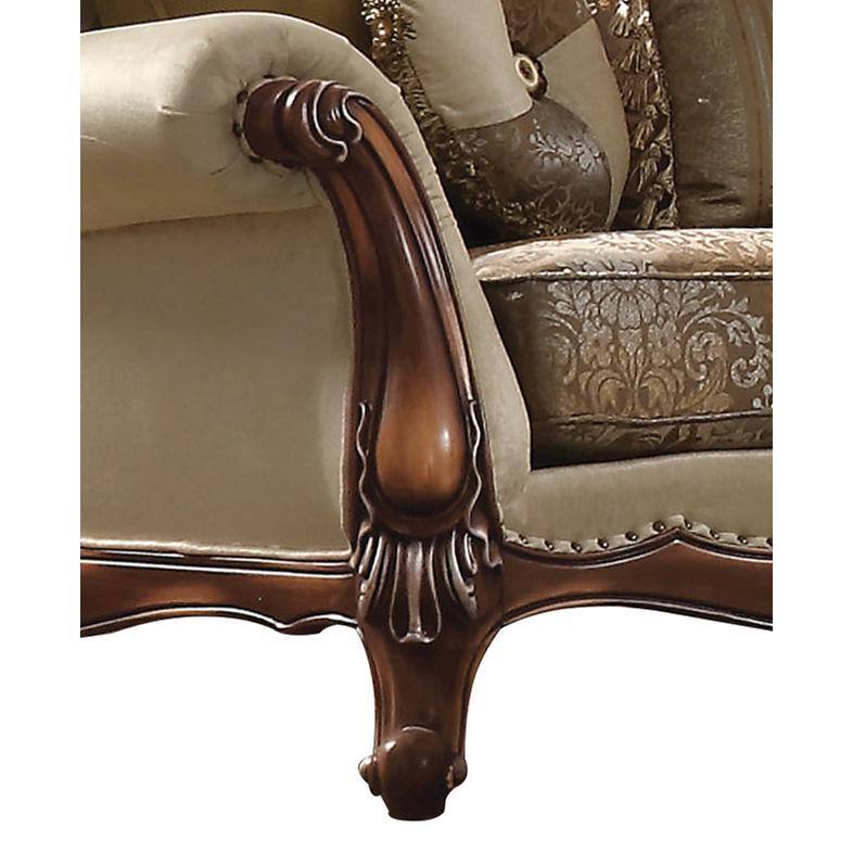Latisha Tan Floral Fabric Loveseat with Nailhead Trim