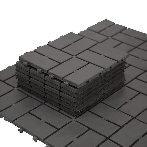 12 in. x 12 in. Composite Interlocking Deck Tile, Dark Gray (9-Pack)