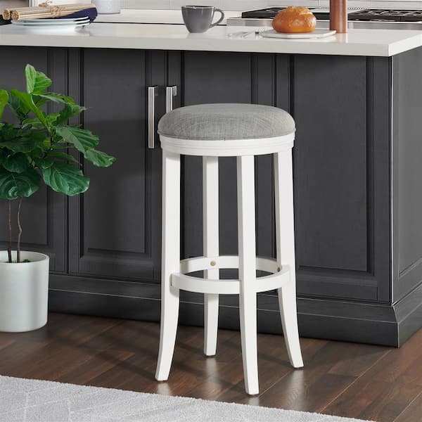 Alaterre Furniture Natick 30 in. Round White Backless Wood Bar Height Stool with Cushioned Seat