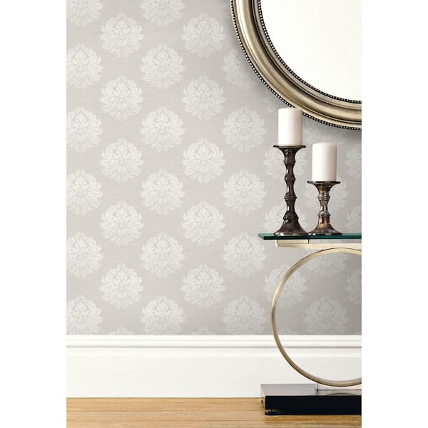 Textile Damask Grey and White Paper Strippable Wallpaper Roll ( Cover 60.75 sq. ft. )