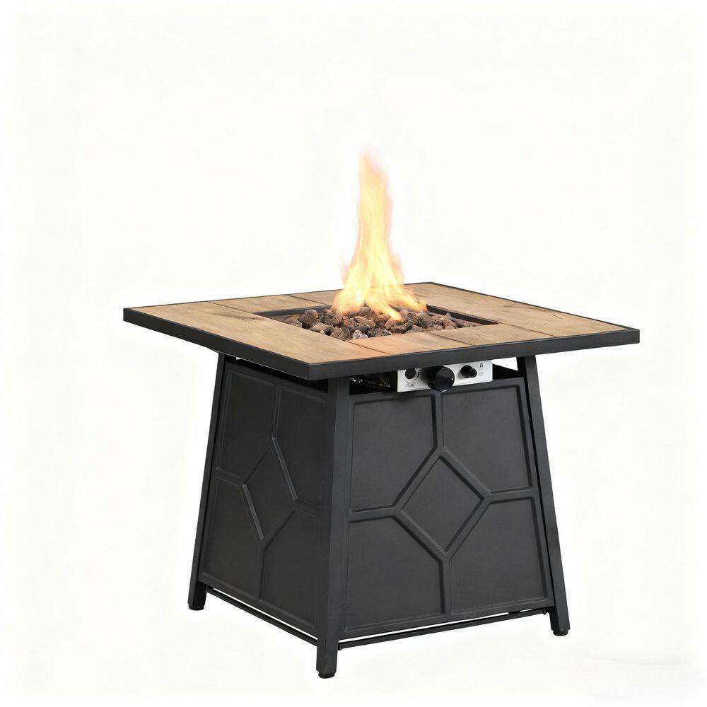 Patio Brown Square MDF and Iron Outdoor Fire Pit Table 25 in. with 40,000 BTU Auto-Ignition and Waterproof Cover price history on PriceWatchPro