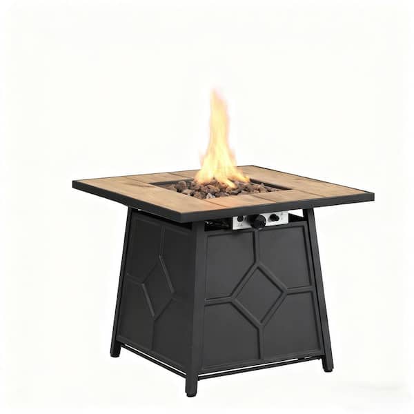 Patio Brown Square MDF and Iron Outdoor Fire Pit Table 25 in. with 40,000 BTU Auto-Ignition and Waterproof Cover
