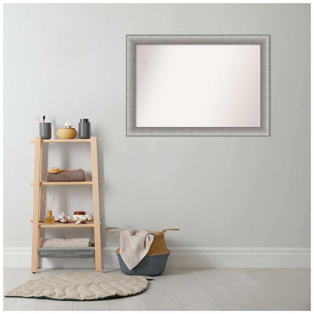Elegant Brushed Pewter 41" x 29" Non-Beveled Wall Mirror