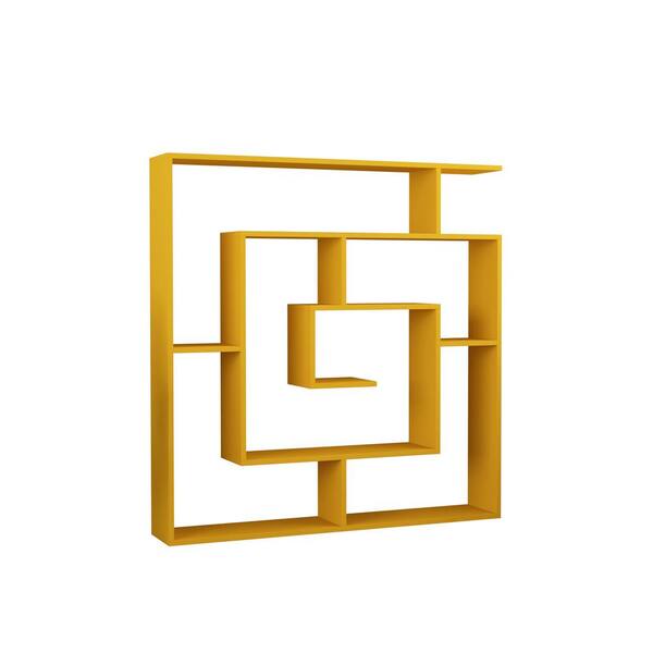 Tayse Rugs 51 in. Mustard Wood 8-shelf Etagere Bookcase with Open Back