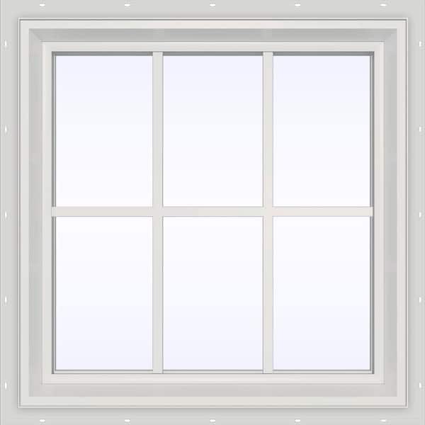 JELD-WEN 35.5 in. x 23.5 in. V-2500 Series White Vinyl Fixed Picture Window with Colonial Grids/Grilles