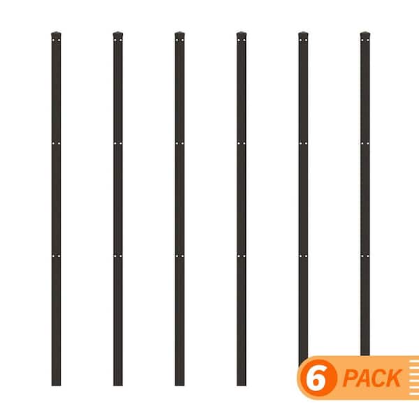 Standard-Duty 86 in. x 60 in. H Deco Grid Black Steel In-Ground Post with Cap (6-Pack)