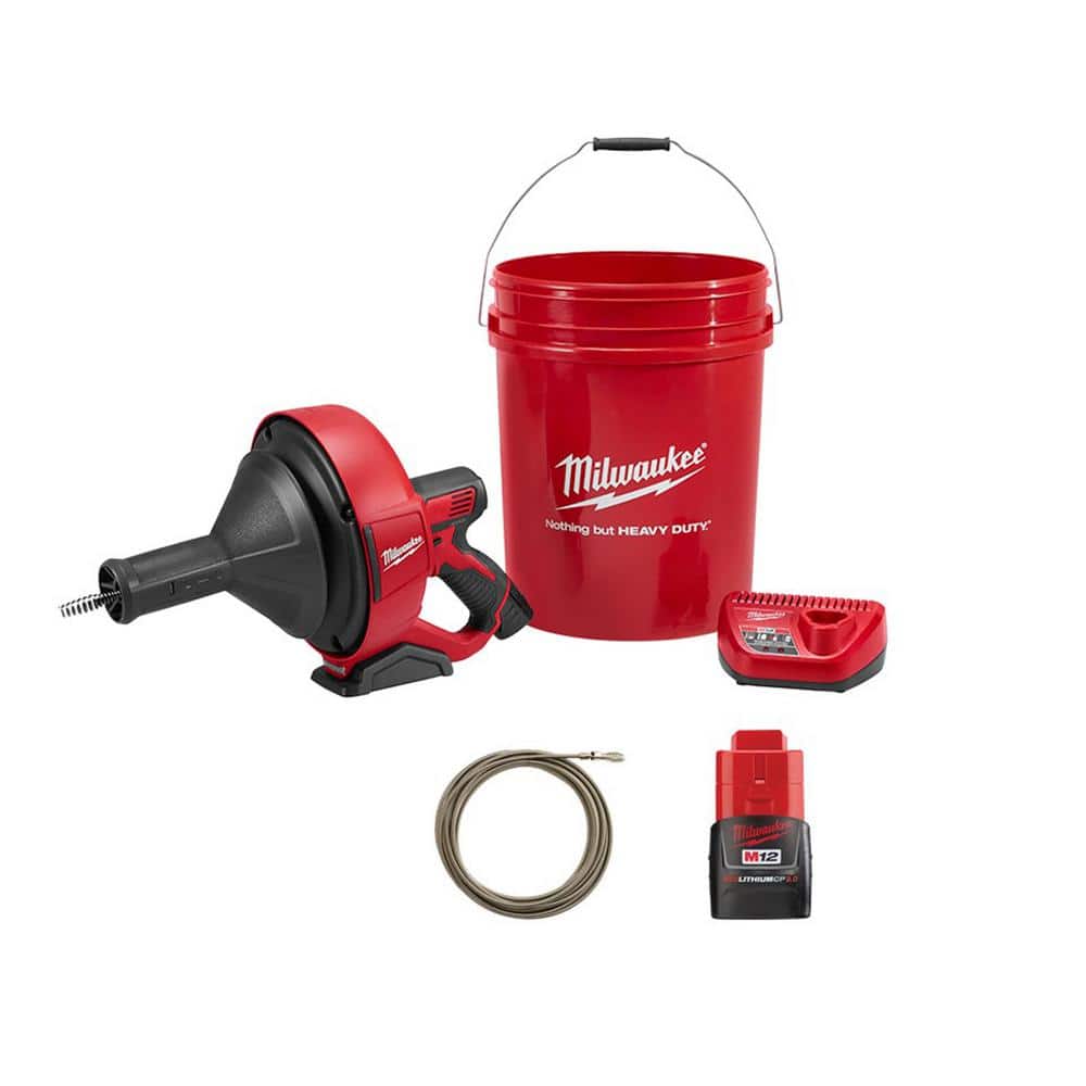 Milwaukee M12 12-Volt Lithium-Ion Cordless Auger Snake Drain Cleaning Kit M12 with 2.0Ah Battery and Cable -  2571-21-2420