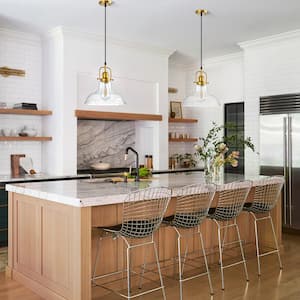 1-Light Gold Modern Farmhouse Kitchen Island Pendant Lighting, Semi-Flush Mount/Pendant Convertible