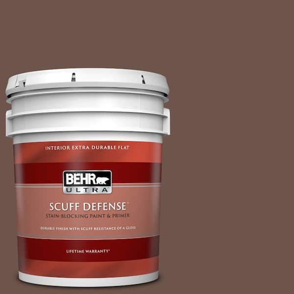 BEHR ULTRA 5 gal. #N130-7 Fudge Flat Durable Depot Double Paint - The & Primer Interior Extra 172305 Home