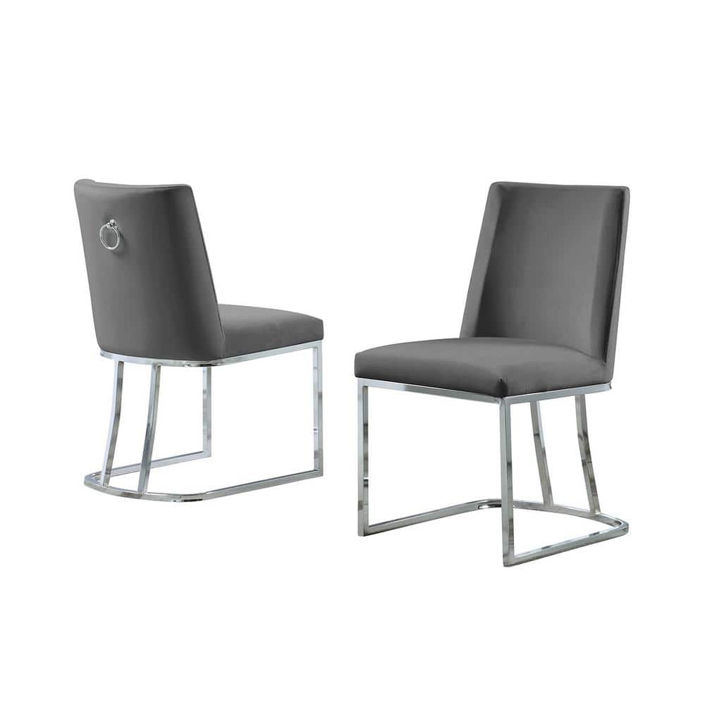 Lux Velvet Dark Grey Armless Side Chair with Metal Frame (Set of 2)