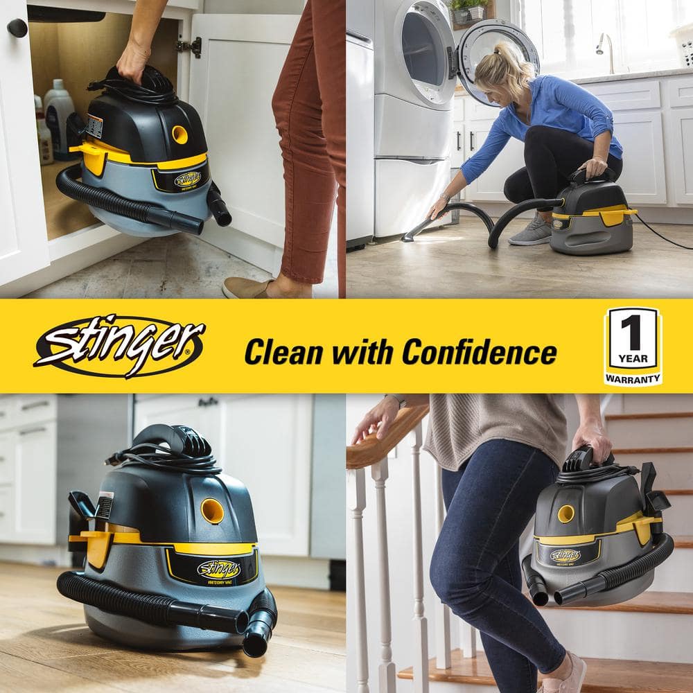 Compact Gray and Yellow 2.5 Gallon Wet/Dry Vacuum Cleaner