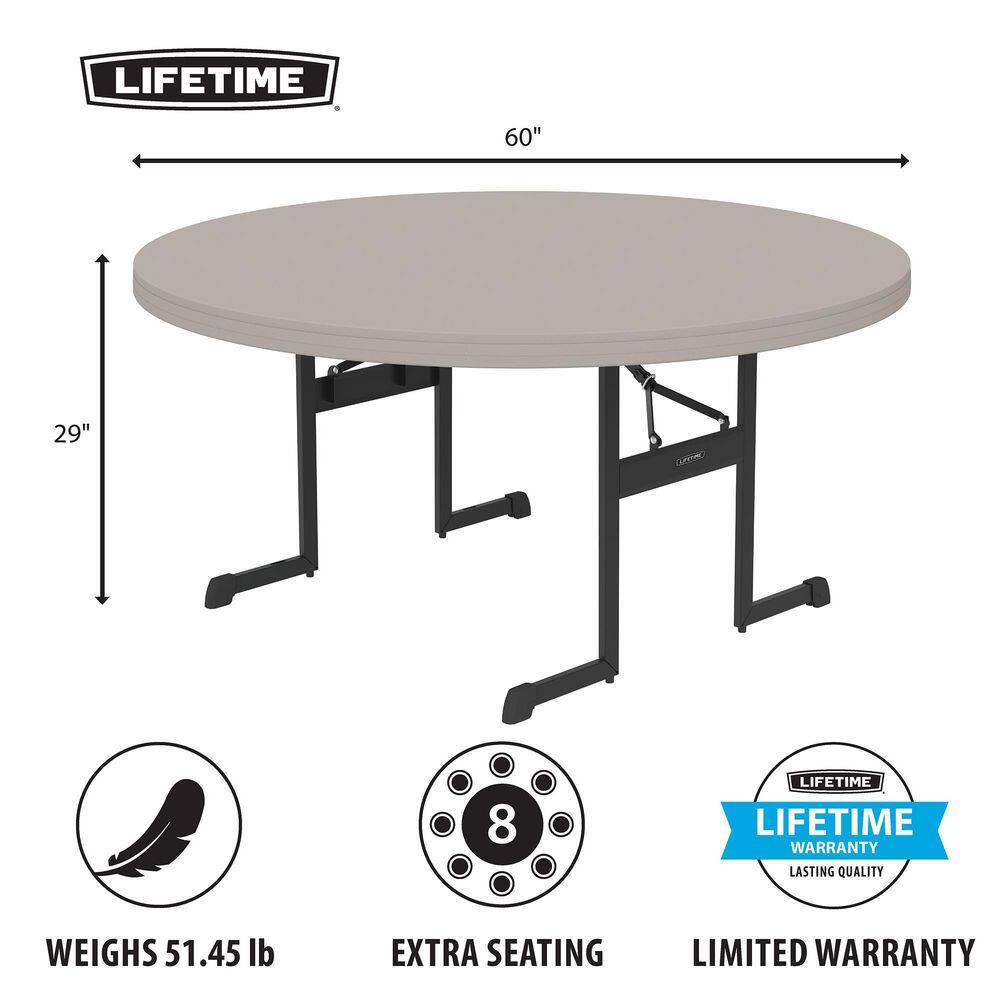 Lifetime 60-Inch Round Putty Folding Table with Black Frame