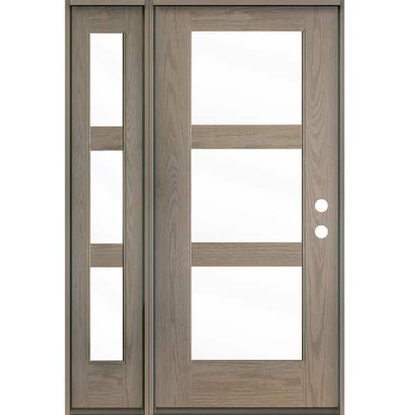 Krosswood Doors Modern 50 in. x 80 in. 3-Lite Left-Hand/Inswing Clear Glass Oiled Leather Stain Fiberglass Prehung Front Door